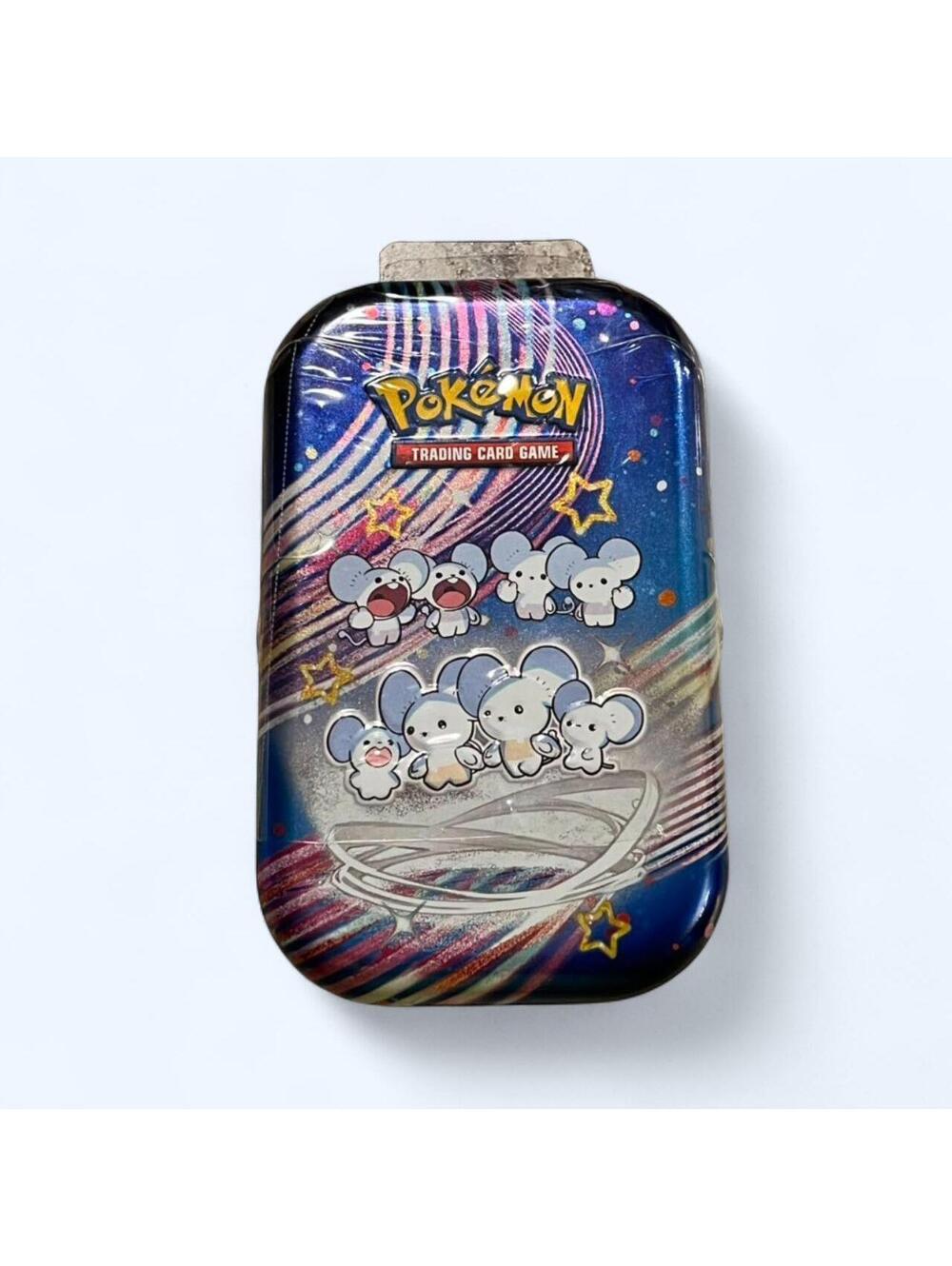 Pokemon Paldean Fates Mini Tin Sealed Maushold S&V 2 Booster Packs Sticker